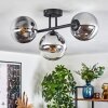 Gastor ceiling light, globe light chrome, clear, Smoke-coloured, 3-light sources