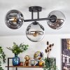 Gastor ceiling light, globe light chrome, clear, Smoke-coloured, 3-light sources