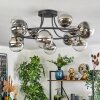 Chehalis ceiling light, globe light 76 cm chrome, clear, Smoke-coloured, 12-light sources