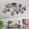 Chehalis ceiling light, globe light 76 cm chrome, clear, Smoke-coloured, 12-light sources