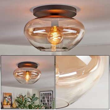 Mertola ceiling light, globe light Amber, clear, 1-light source