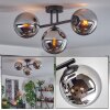 Gastor ceiling light, globe light chrome, Smoke-coloured, 3-light sources