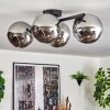 Koyoto ceiling light, globe light chrome, Smoke-coloured, 4-light sources