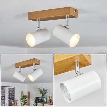 Gesteira ceiling light, ceiling spotlight chrome, Wood like finish, 2-light sources