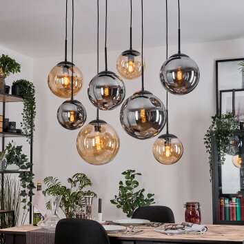 Gastor hanging light, globe light, pendant light Amber, Smoke-coloured, 8-light sources