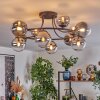 Chehalis ceiling light, globe light 76 cm clear, Smoke-coloured, 12-light sources