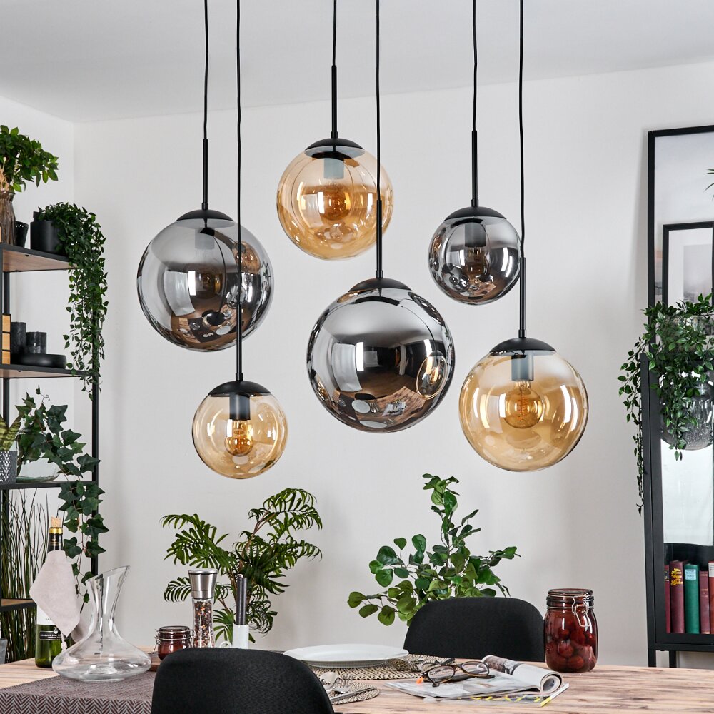 Gastor hanging light, globe light, pendant light Amber, Smoke-coloured, 6-light sources