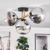 Gastor ceiling light, globe light 42 cm gold, black, 3-light sources