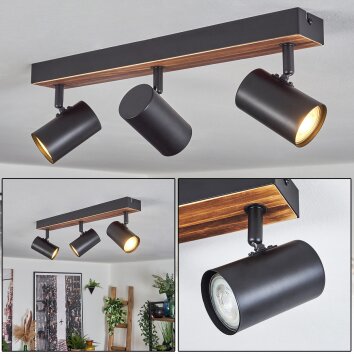 Gesteira ceiling light, ceiling spotlight Dark wood, black, 3-light sources