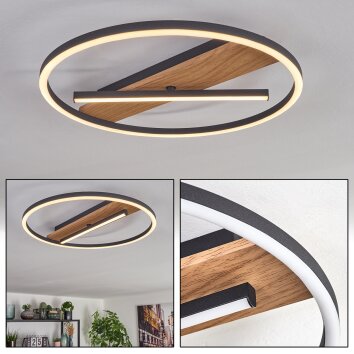 Hadel ceiling light LED Wood like finish, black, 1-light source