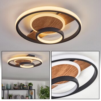 Hadel ceiling light LED Wood like finish, black, 1-light source