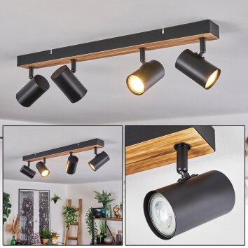 Gesteira ceiling light, ceiling spotlight Dark wood, black, 4-light sources