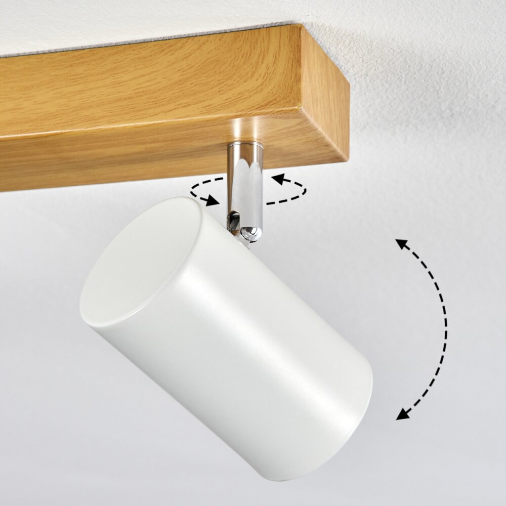 Gesteira ceiling light, ceiling spotlight chrome, Wood like finish, 6-light sources