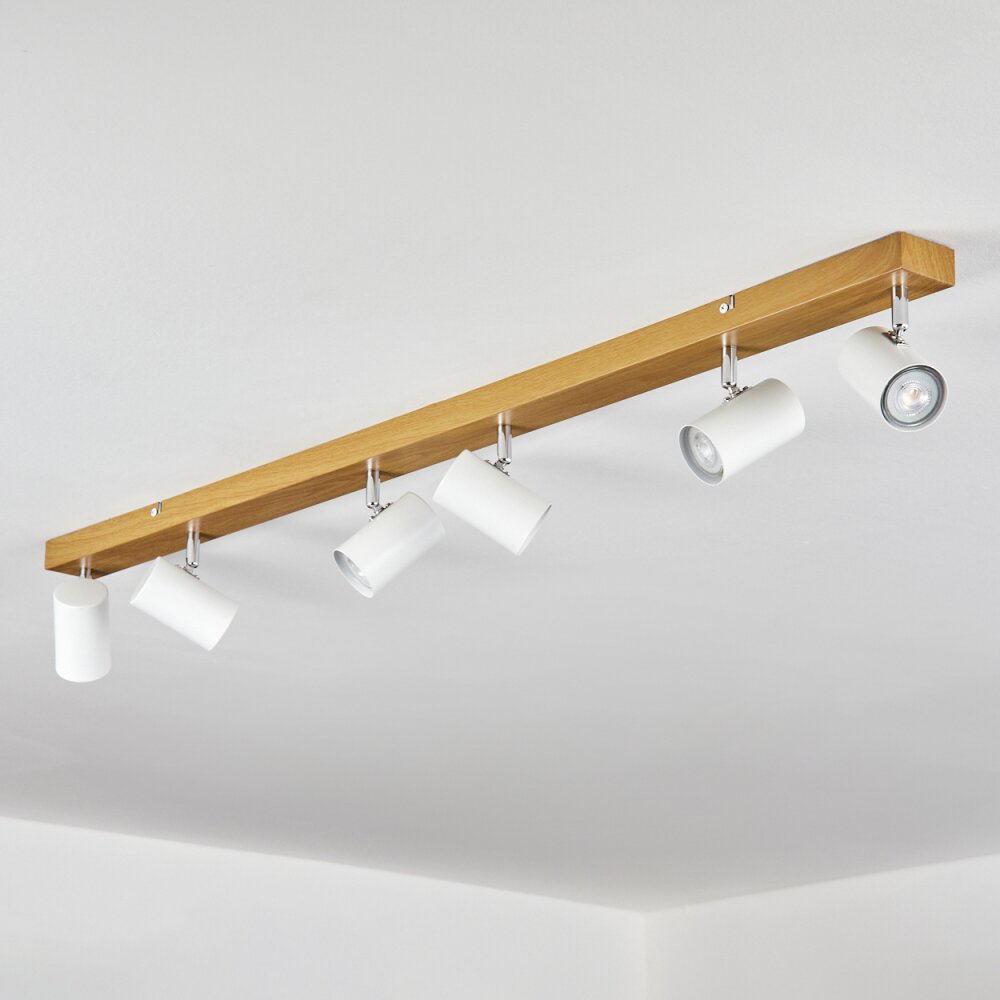 Gesteira ceiling light, ceiling spotlight chrome, Wood like finish, 6-light sources