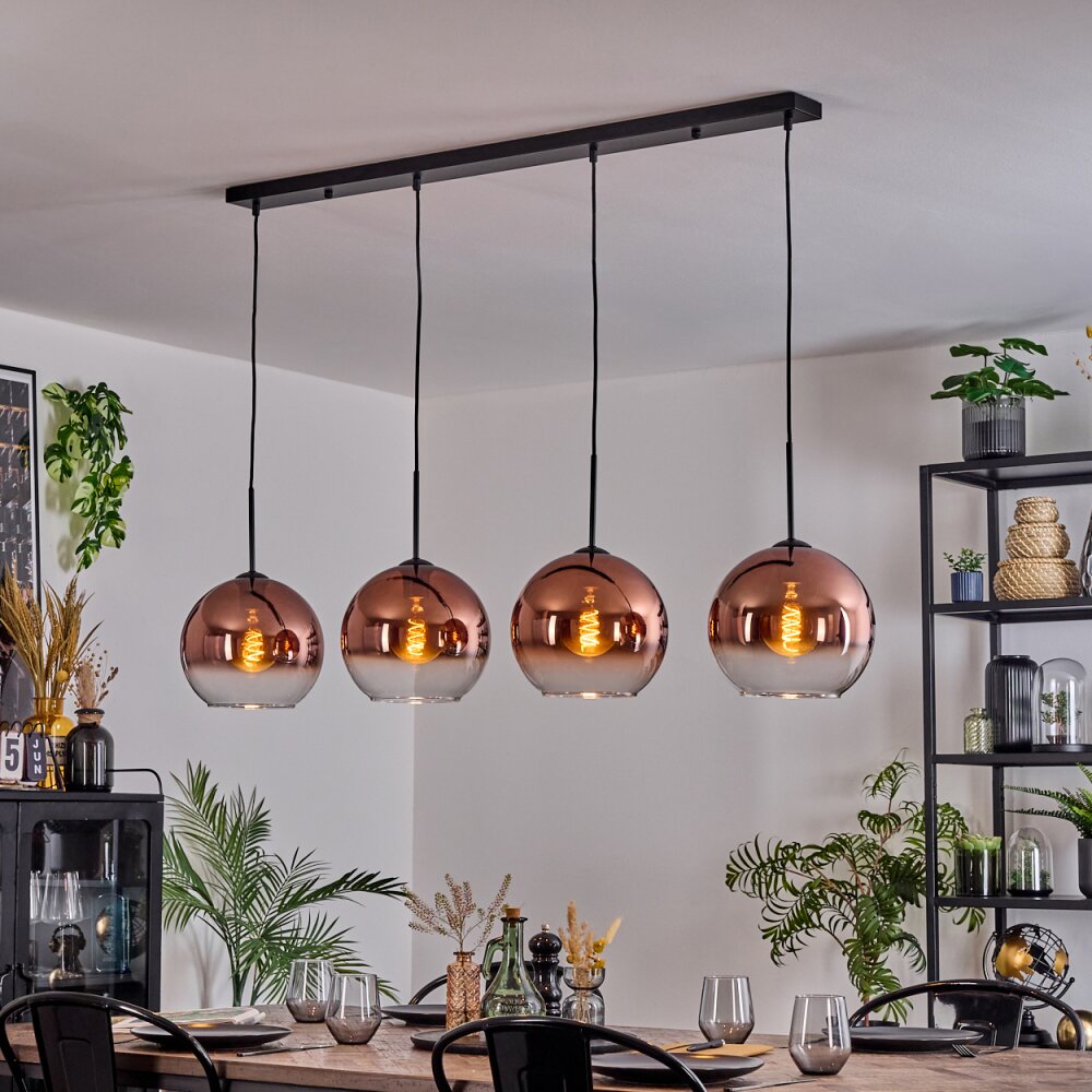 Koyoto hanging light, globe light, pendant light clear, coppery, 4-light sources