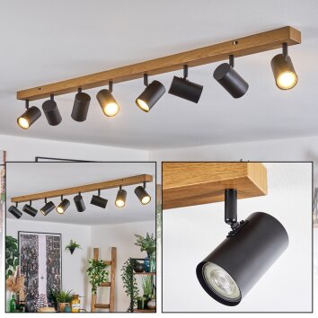 Gesteira ceiling light, ceiling spotlight Wood like finish, black, 8-light sources