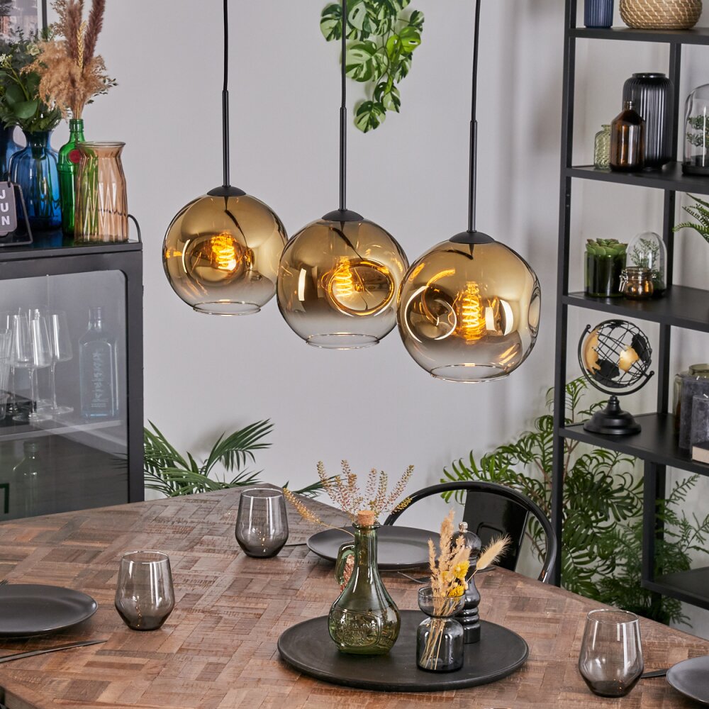 Ripoll hanging light, globe light, pendant light gold, clear, 3-light sources main product photo