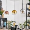 Koyoto hanging light, globe light, pendant light chrome, gold, clear, coppery, Smoke-coloured, 3-light sources