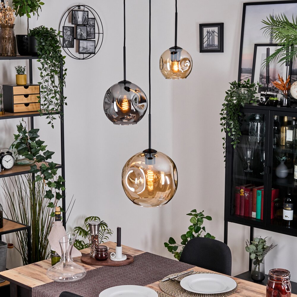 Ripoll hanging light, globe light, pendant light Amber, Smoke-coloured, 3-light sources main product photo