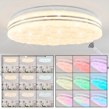 Savardeix Ceiling Light LED chrome, white, 1-light source, Remote control, Colour changer