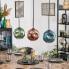 Ripoll hanging light, globe light, pendant light blue, green, coppery, 3-light sources