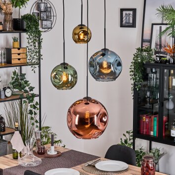 Ripoll hanging light, globe light, Cluster pendant lamp blue, gold, green, coppery, 4-light sources