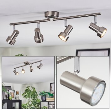 Edain ceiling light, ceiling spotlight LED chrome, matt nickel, 4-light sources