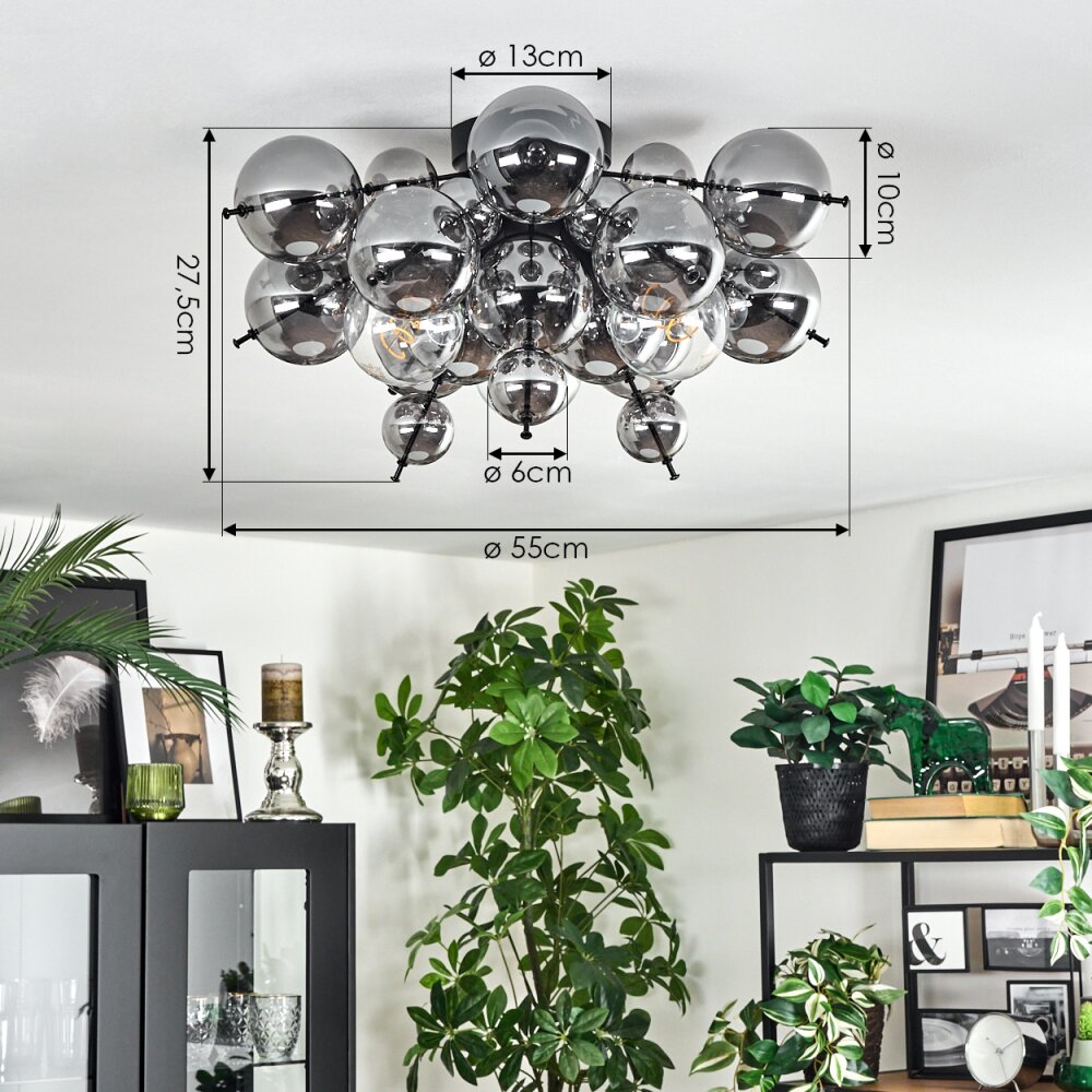 Milheiros ceiling light, globe light Smoke-coloured, 3-light sources