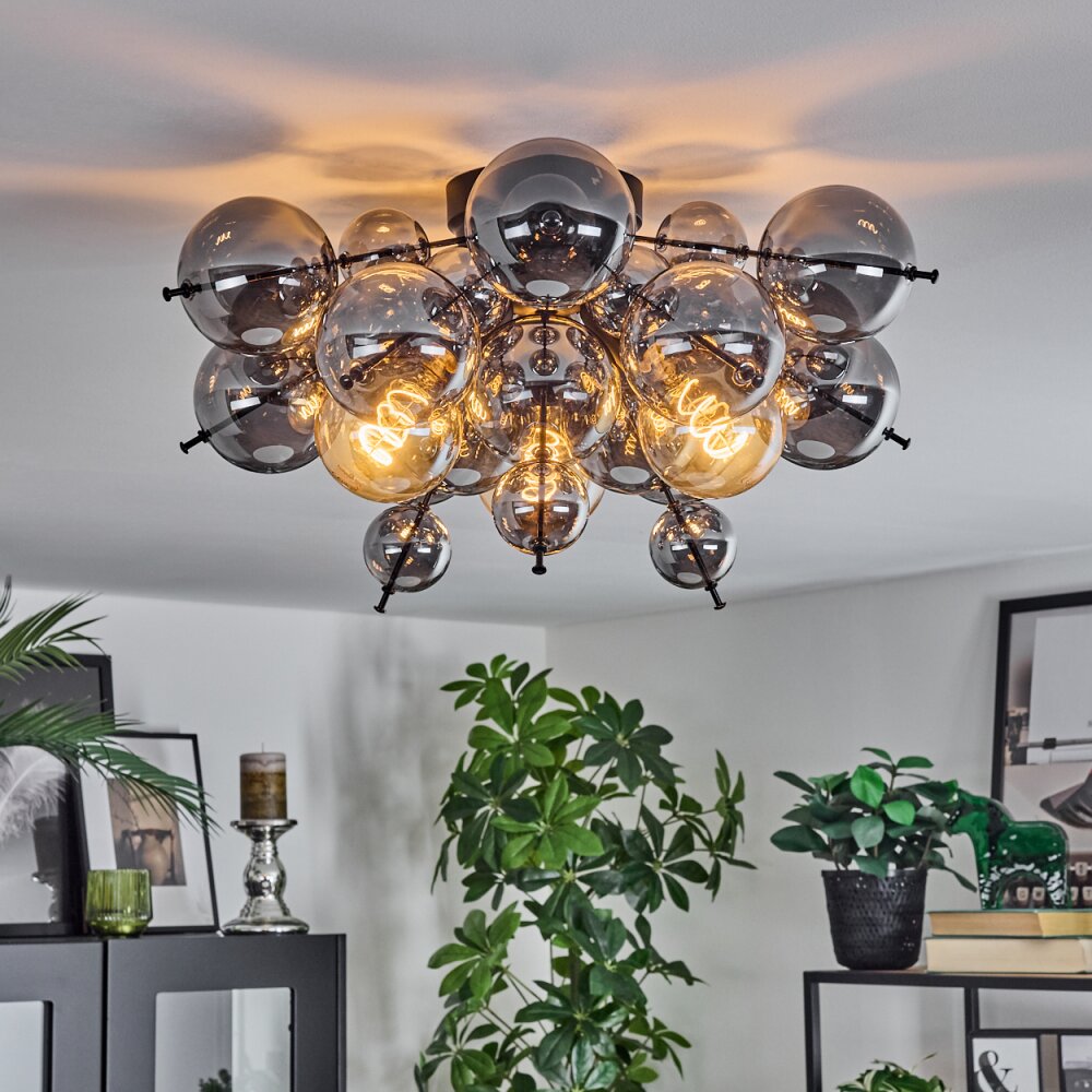 Milheiros ceiling light, globe light Smoke-coloured, 3-light sources