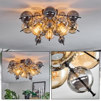 Milheiros ceiling light, globe light Amber, Smoke-coloured, 3-light sources