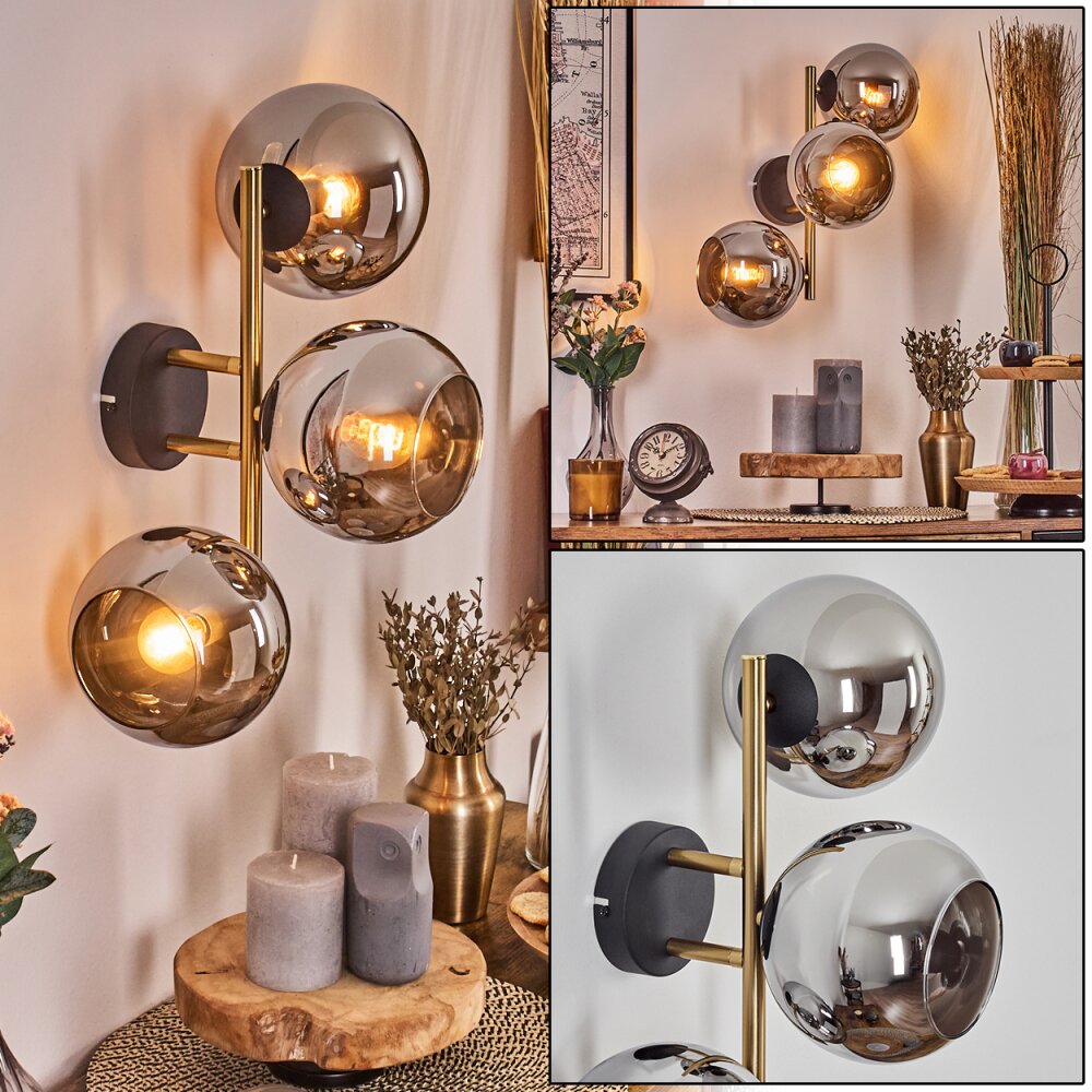 Koyoto globe light, wall light gold, black, 3-light sources main product photo