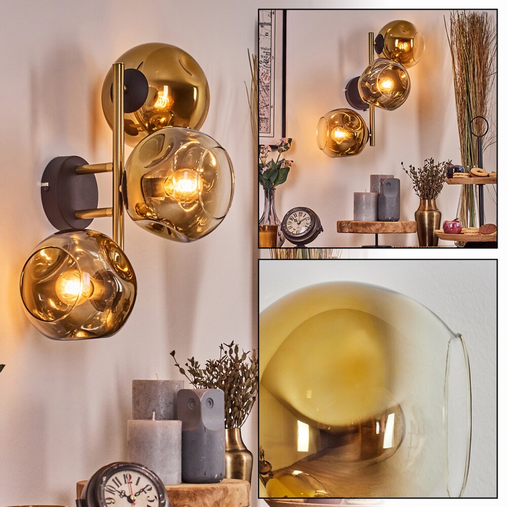 Ripoll globe light, wall light gold, black, 3-light sources main product photo