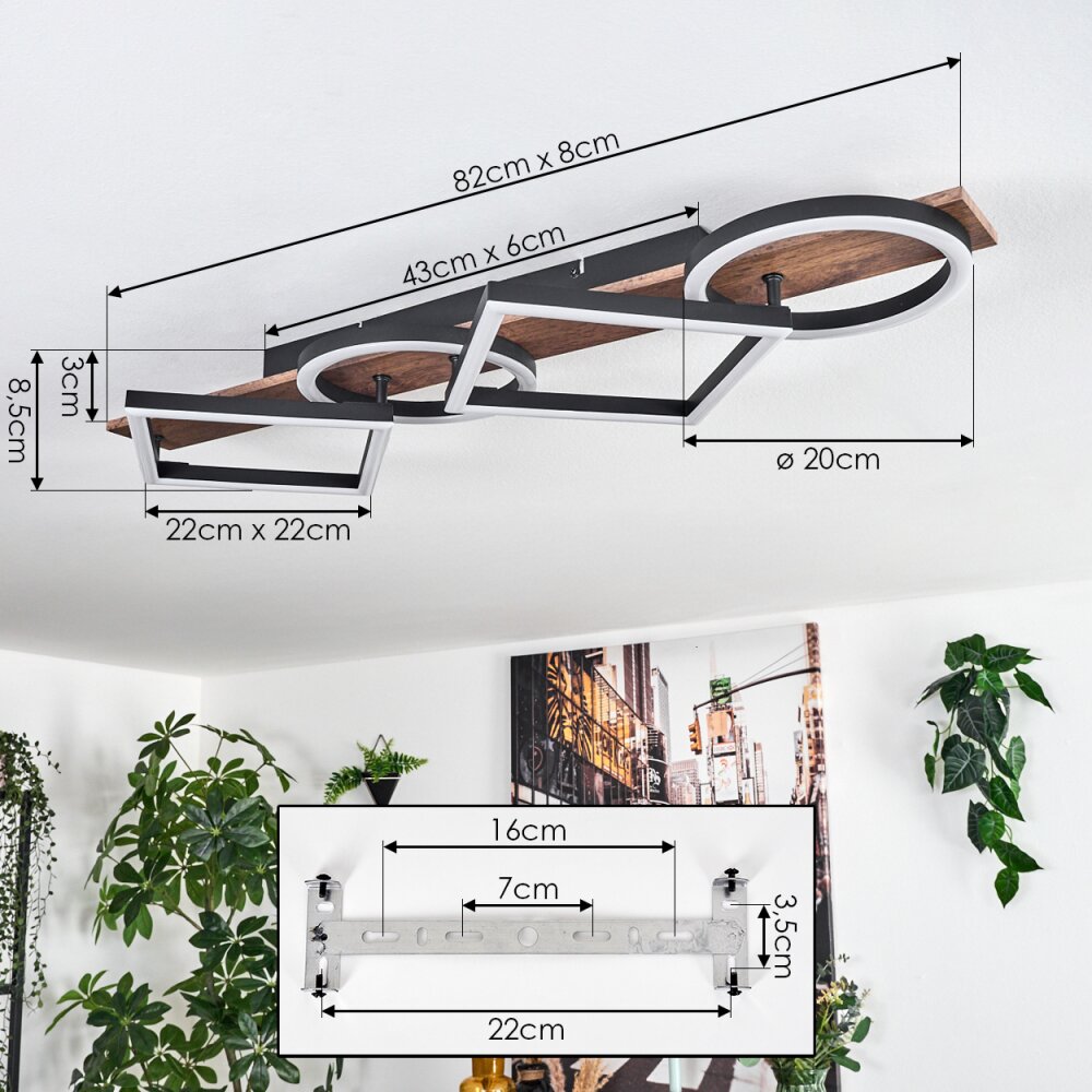 Cascada ceiling light LED brown, Wood like finish, black, 1-light source