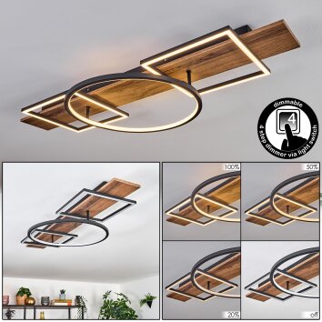 Pompu ceiling light LED brown, Wood like finish, black, 1-light source