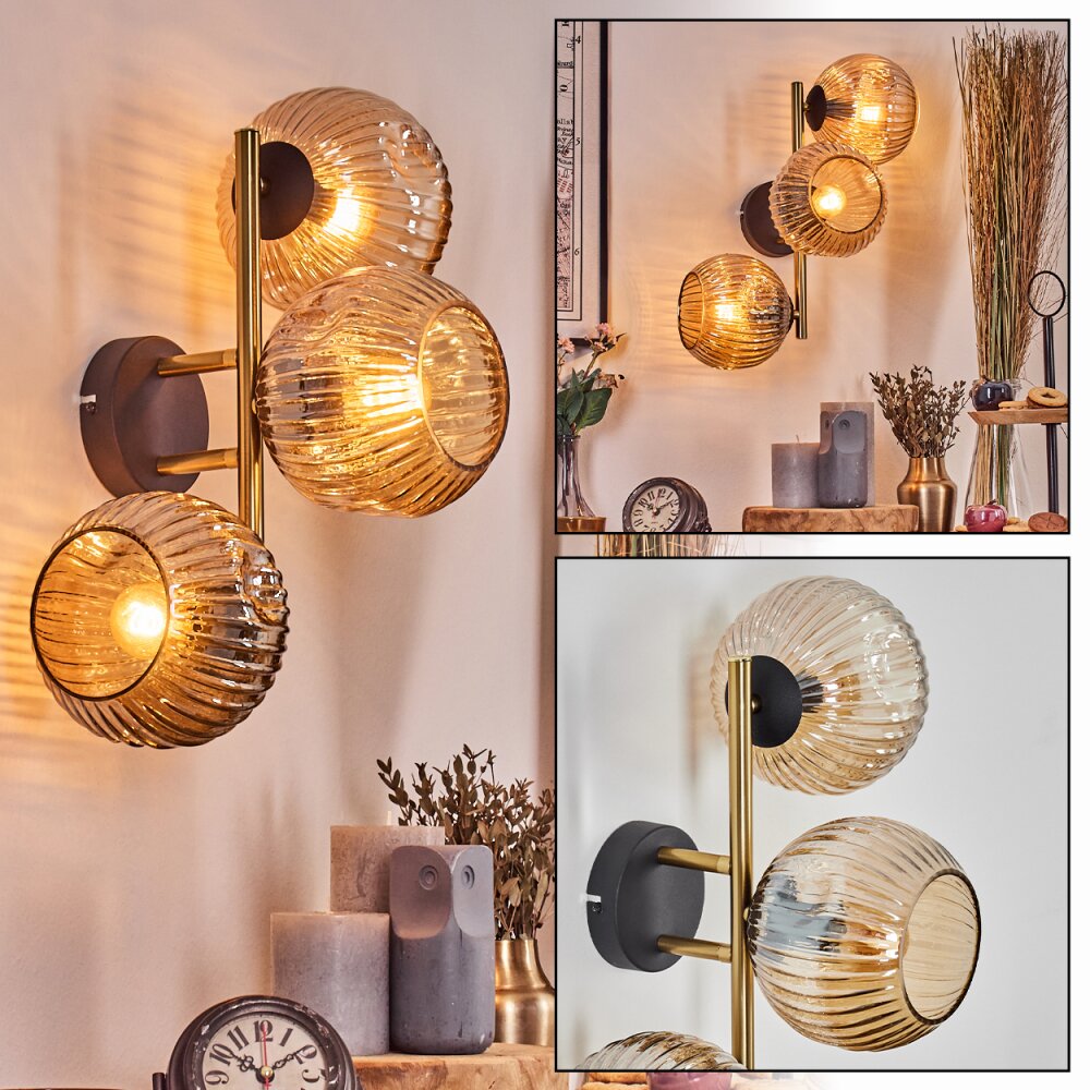 Ripoll globe light, wall light gold, black, 3-light sources main product photo