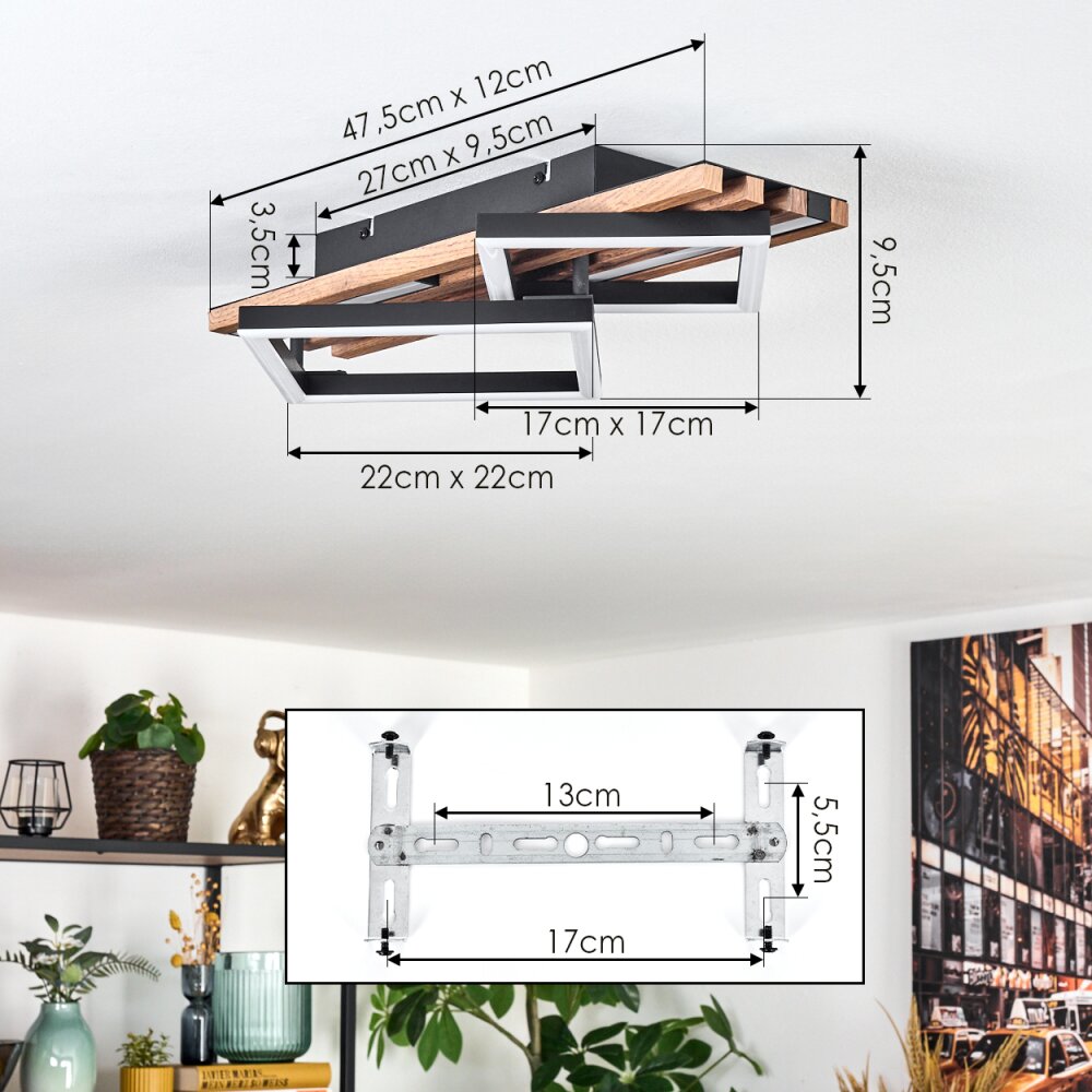Ellekilde ceiling light LED brown, Wood like finish, black, 2-light sources
