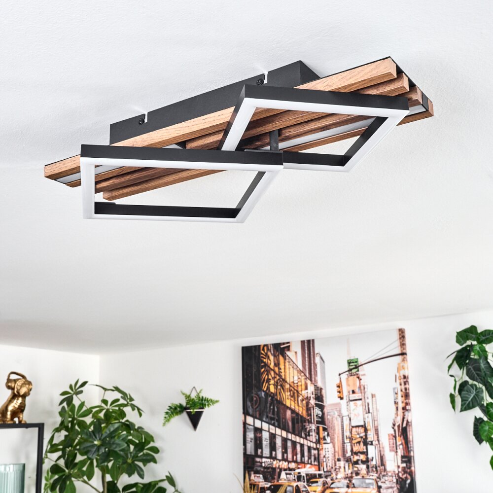Ellekilde ceiling light LED brown, Wood like finish, black, 2-light sources
