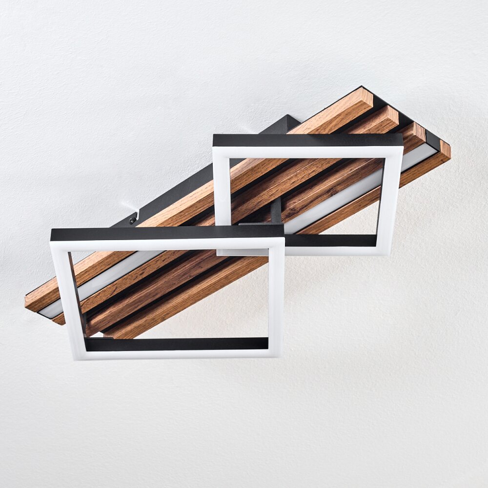 Ellekilde ceiling light LED brown, Wood like finish, black, 2-light sources
