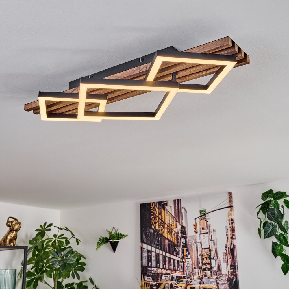 Ellekilde ceiling light LED brown, Wood like finish, black, 1-light source