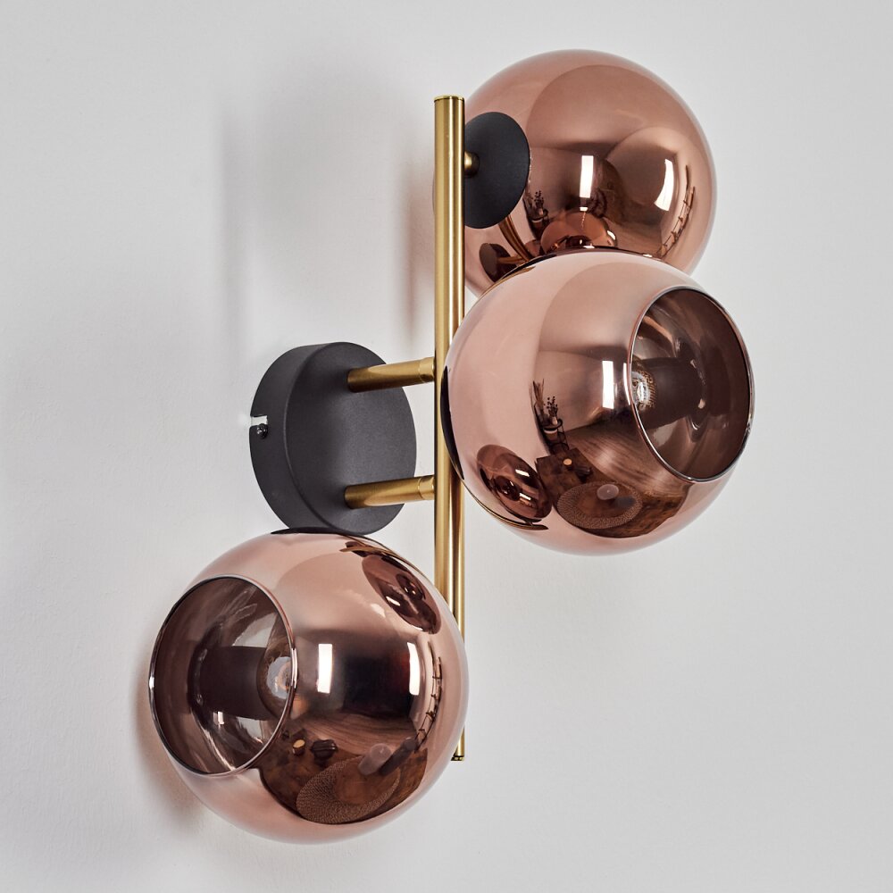 Koyoto globe light, wall light gold, black, 3-light sources