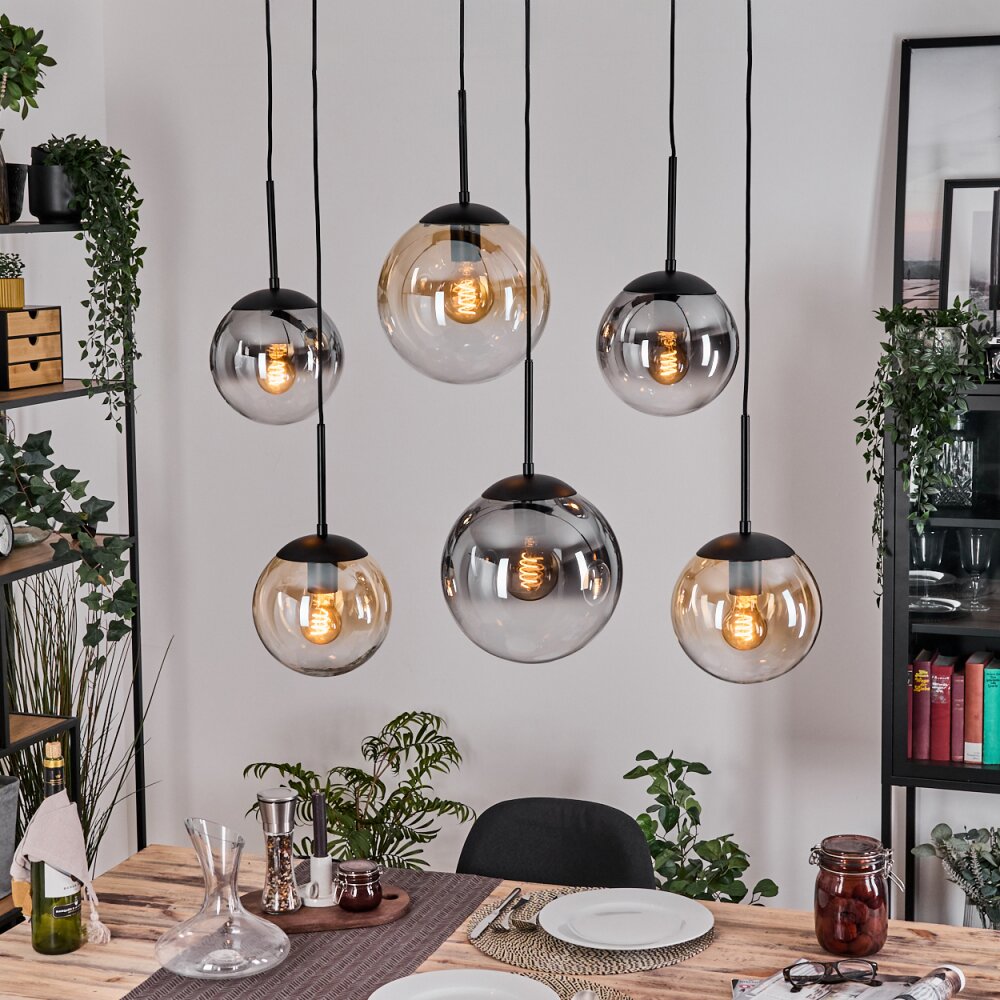Gastor hanging light, globe light, pendant light Amber, clear, Smoke-coloured, 6-light sources main product photo
