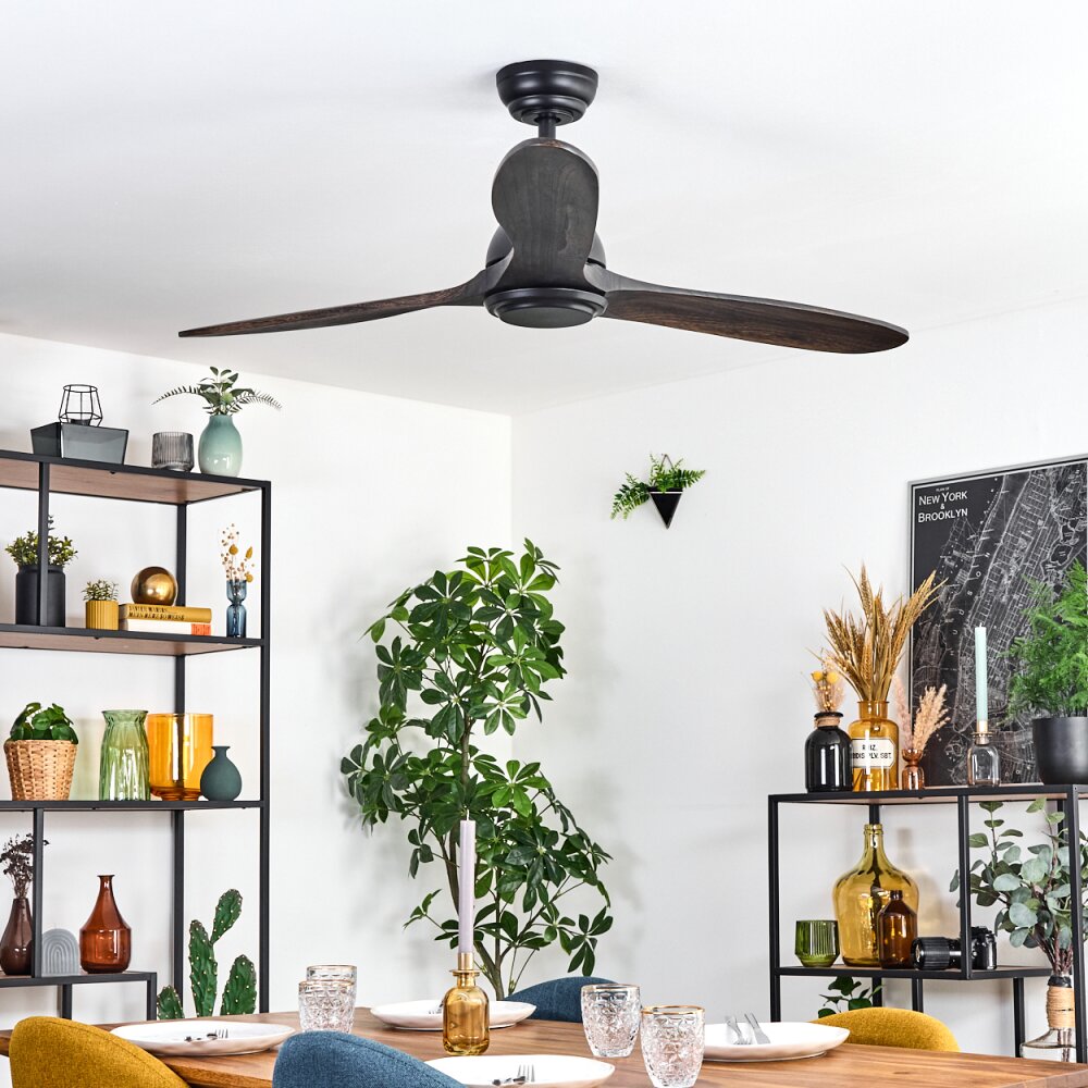 Mosstena Ceiling fan light Dark wood, black, Remote control