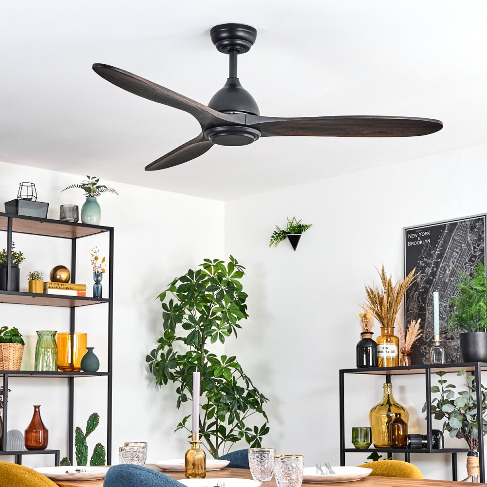 Mosstena Ceiling fan light Dark wood, black, Remote control