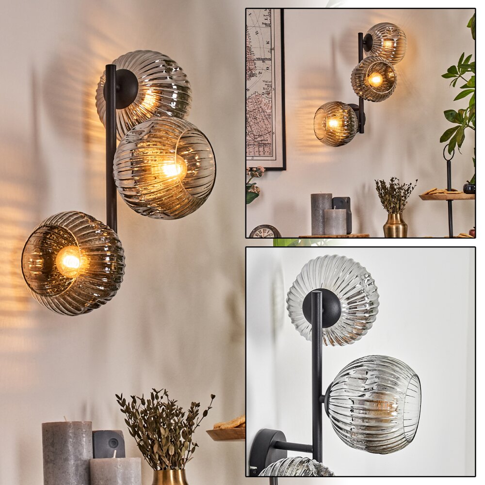 Ripoll globe light, wall light chrome, clear, Smoke-coloured, 3-light sources main product photo