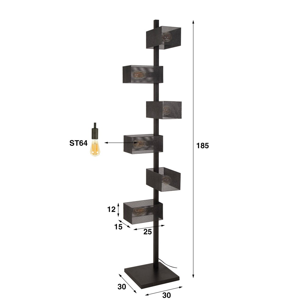 Ayron floor lamp black, 6-light sources