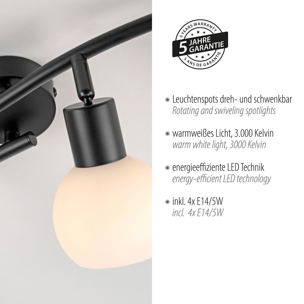 Leuchten Direkt lights LOKI ceiling light LED black, 4-light sources