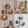 Ripoll globe light, wall light chrome, Smoke-coloured, 3-light sources