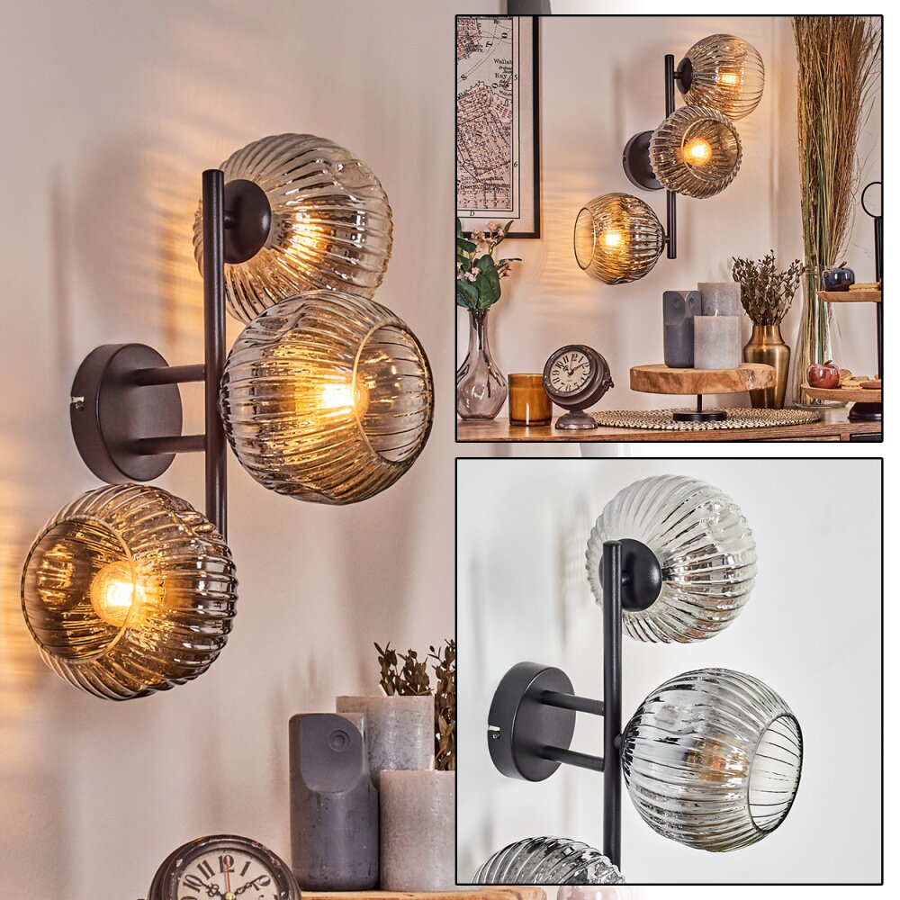 Ripoll globe light, wall light chrome, clear, Smoke-coloured, 3-light sources main product photo