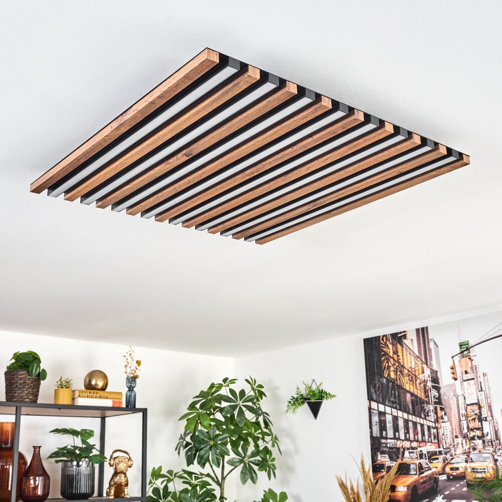 Tandragee ceiling light, Panel LED Wood like finish, black, 1-light source
