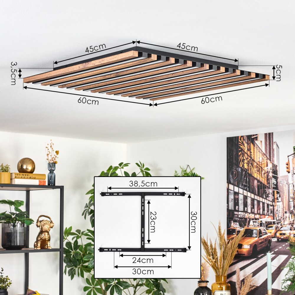 Tandragee ceiling light, Panel LED Wood like finish, black, 1-light source